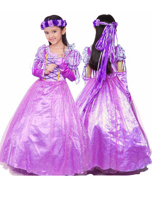 Cute Style Regular Fit Woven Polyester Fairytale Princess Costume, Solid Color with Slight Stretch, Bubble Sleeve Casual Dress for Character Performance, Party & Birthday Gift