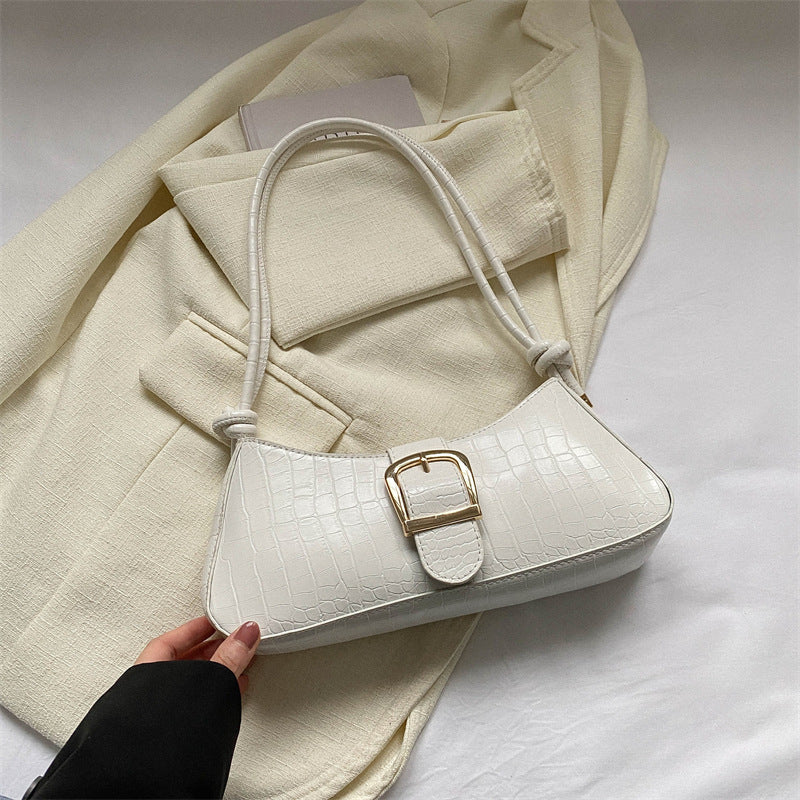 French texture popular bag white underarm bag Fashion bags women's solid color French niche portable baguette bag Affordable bags Convertible bag Top-handle bag