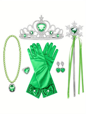 kamo Princess Anna costume little girl's birthday dress up costume little girl dress with crown wand gloves necklace earrings ring suitable for girls aged 3-10