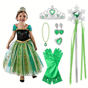 kamo Princess Anna costume little girl's birthday dress up costume little girl dress with crown wand gloves necklace earrings ring suitable for girls aged 3-10