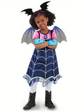 Adorable Girls' Vampirina Costume Set - Soft Velvet Halloween Dress with Detachable Bat Wings & Matching Headband - Perfect for Cosplay, Parties & Photoshoots - Sizes 2Y to 7Y