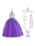 Girls' Unicorn Party Princess Dress Rainbow Tulle Long Wedding Gown Birthday Kids Clothes