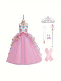 Girls' Unicorn Party Princess Dress Rainbow Tulle Long Wedding Gown Birthday Kids Clothes