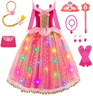 Princess Dresses for Girls - Light Up Princess Dress Up for Girls 3-8 Year Old, Costume for Girls Halloween Birthday