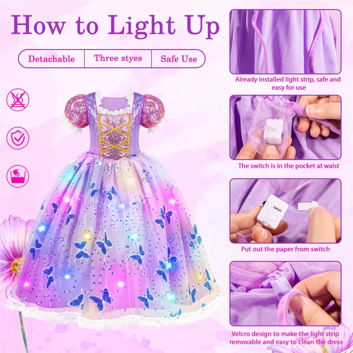 Princess Dresses for Girls - Light Up Princess Costume for Little Girls, Halloween Costumes for Girls Toddler Age 3-8