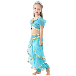 KAWELL Princess Jasmine Dress Christmas Fancy-Dress Costume with Accessories for Child