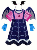 Adorable Girls' Vampirina Costume Set - Soft Velvet Halloween Dress with Detachable Bat Wings & Matching Headband - Perfect for Cosplay, Parties & Photoshoots - Sizes 2Y to 7Y