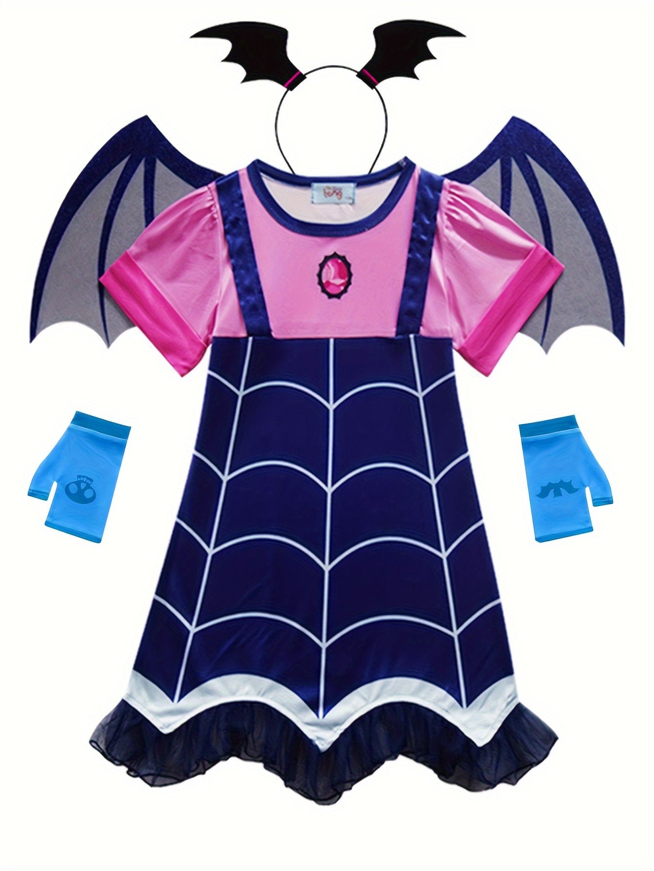 Adorable Girls' Vampirina Costume Set - Soft Velvet Halloween Dress with Detachable Bat Wings & Matching Headband - Perfect for Cosplay, Parties & Photoshoots - Sizes 2Y to 7Y