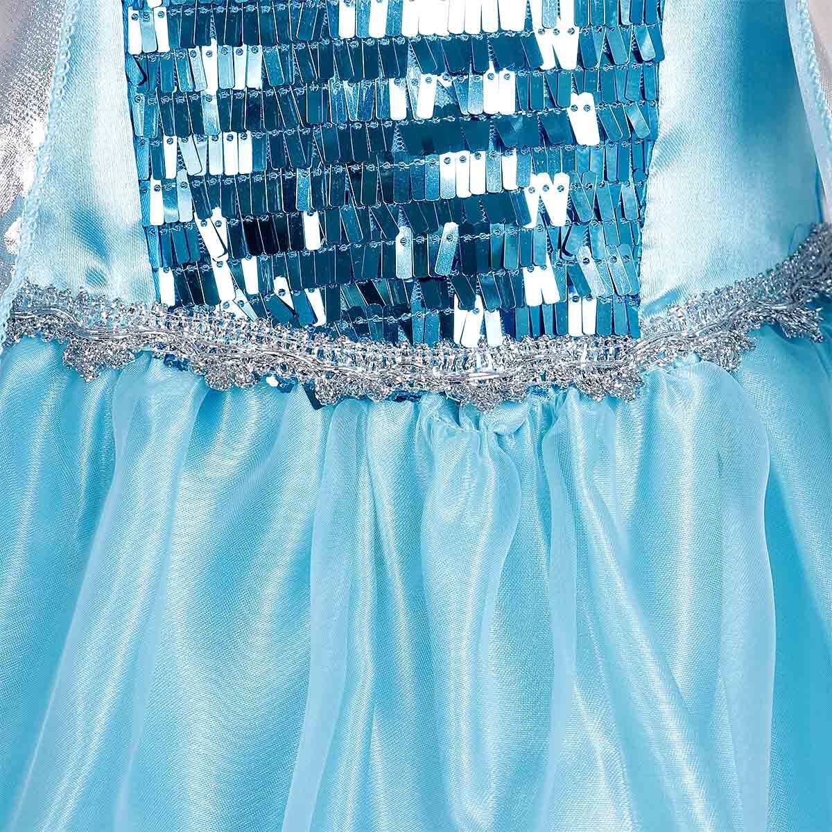 KAWELL Elsa Dress Up Costume With Cosplay Accessories Crown Wand & Gloves