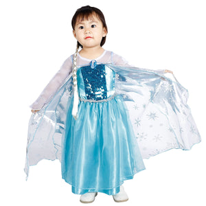 KAWELL Elsa Dress Up Costume With Cosplay Accessories Crown Wand & Gloves