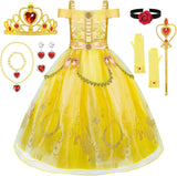 Princess Dresses for Girls, Princess Costume for Girls with Crown, 11Pcs Princess Dress Up for Girls Toddler Age 3-8