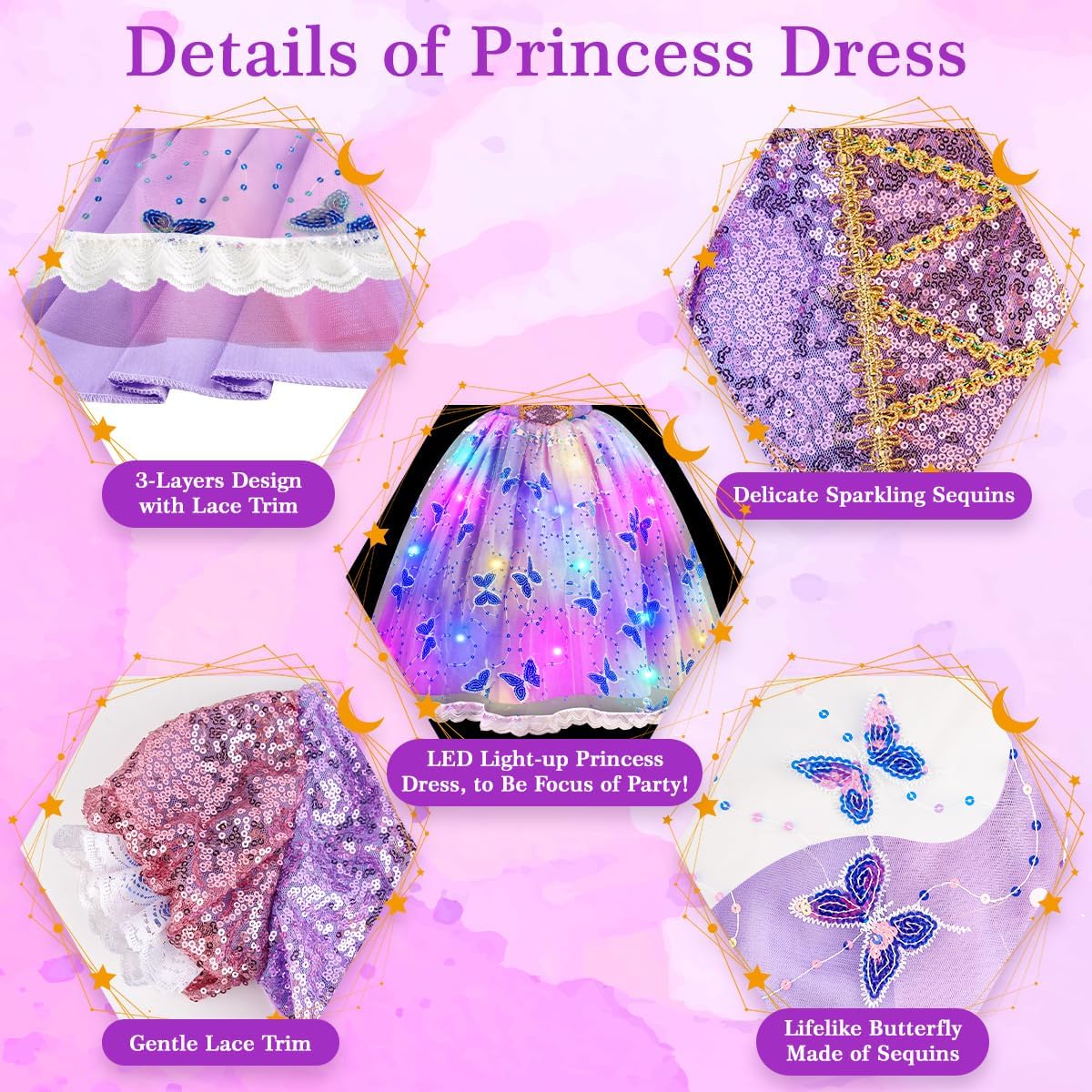 Princess Dresses for Girls - Light Up Princess Costume for Little Girls, Halloween Costumes for Girls Toddler Age 3-8