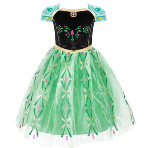 KAWELL Princess Anna Costumes Birthday Party Costume Cosplay Dress up for Little Girls