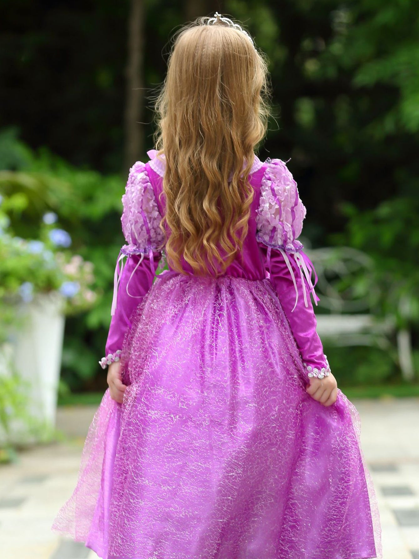 Cute Style Regular Fit Woven Polyester Fairytale Princess Costume, Solid Color with Slight Stretch, Bubble Sleeve Casual Dress for Character Performance, Party & Birthday Gift