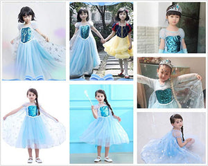 Princess Elsa Costume Party Dress for Kids with Tiara Necklaces and Wand