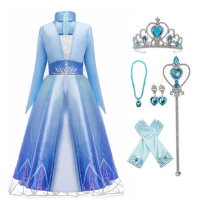 Frozen 2 Elsa Deluxe Princess Dress Costume for Girl Cosplay Christmas Party Dresses with Accessories