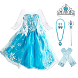 KAWELL Elsa Dress Up Costume With Cosplay Accessories Crown Wand & Gloves