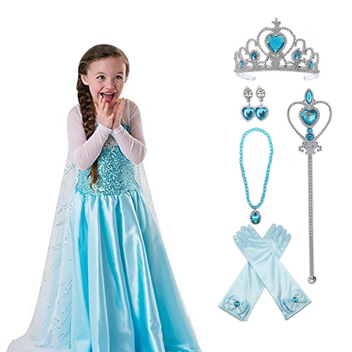 KAWELL Elsa Little Princess Girl's Fancy-Dress Costume with Accessories