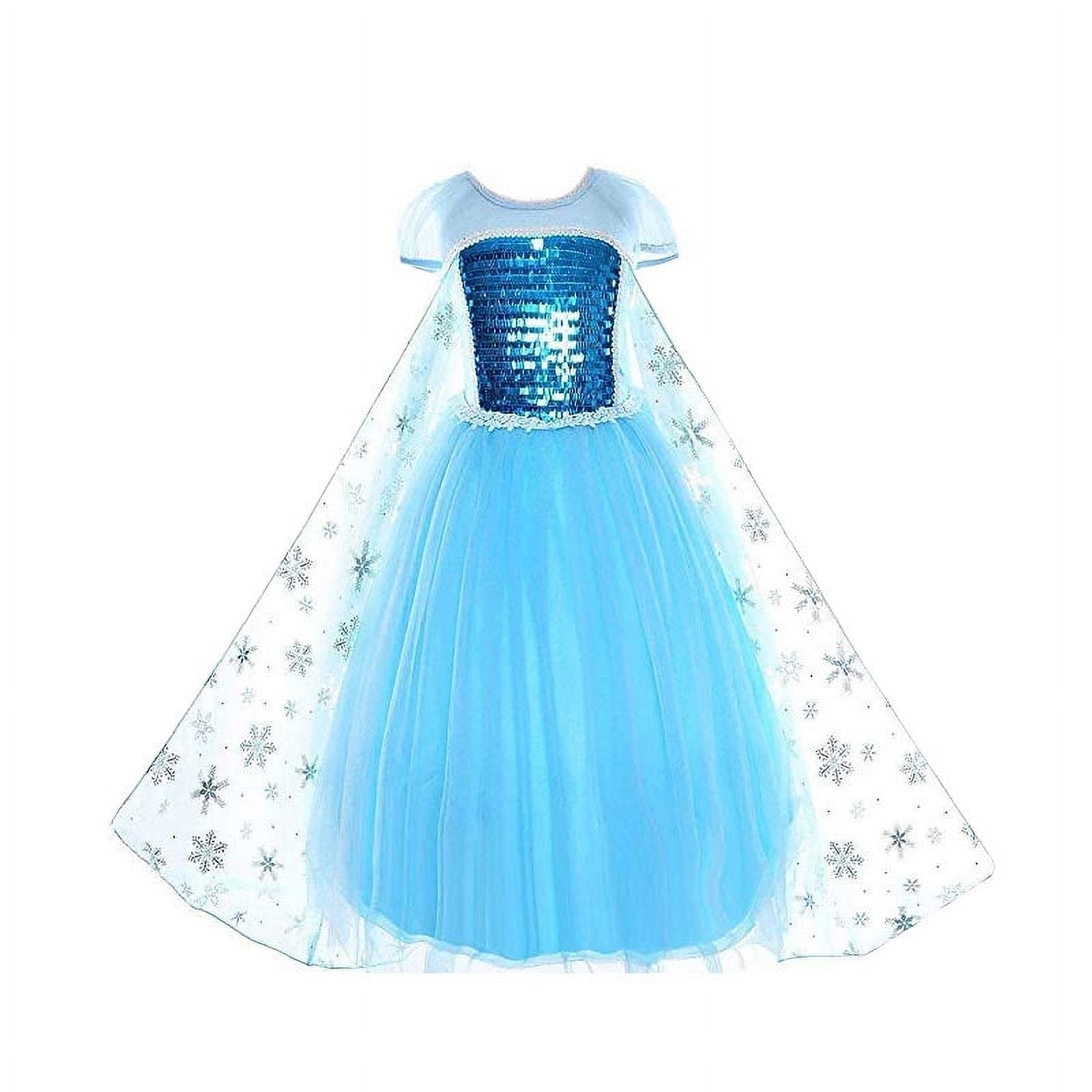Princess Elsa Costume Party Dress for Kids with Tiara Necklaces and Wand