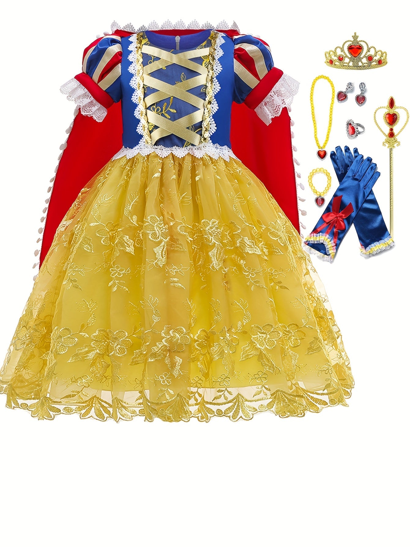 Kamo Princess costume puff sleeve dress up with accessories perfect for girls party Christmas Halloween character dress up party dress mesh Tutu dress