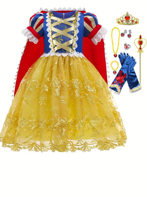 Kamo Princess costume puff sleeve dress up with accessories perfect for girls party Christmas Halloween character dress up party dress mesh Tutu dress