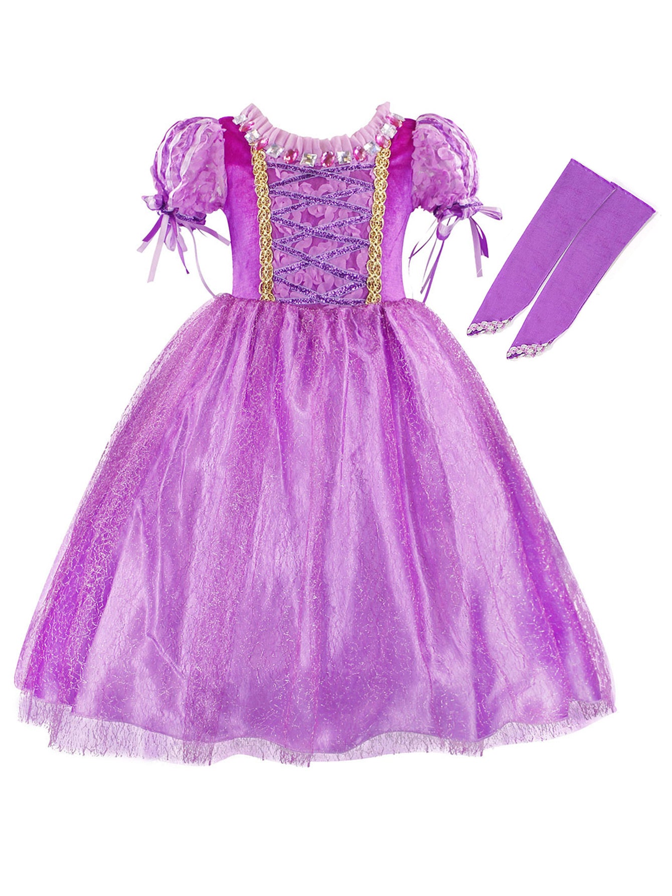 Cute Style Regular Fit Woven Polyester Fairytale Princess Costume, Solid Color with Slight Stretch, Bubble Sleeve Casual Dress for Character Performance, Party & Birthday Gift