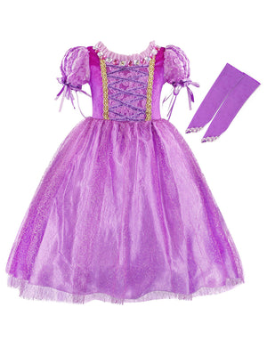 Cute Style Regular Fit Woven Polyester Fairytale Princess Costume, Solid Color with Slight Stretch, Bubble Sleeve Casual Dress for Character Performance, Party & Birthday Gift