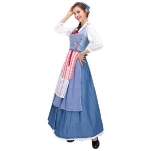 Women Belle Dress Cosplay Costume Belle Maid Dress Outfits Halloween Princess Gown Dress Suits Party Dress Up
