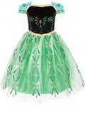 kamo Princess Anna costume little girl's birthday dress up costume little girl dress with crown wand gloves necklace earrings ring suitable for girls aged 3-10