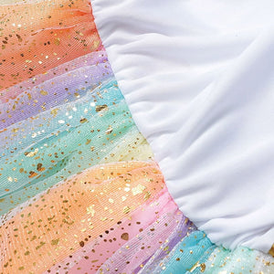 Girls Unicorn Costume Rainbow Dress with Wing Headband for Little Girls 4-5t